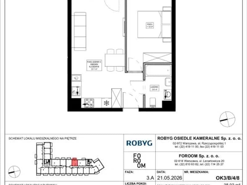 2 pokoje 38,02 M2 Osiedle Kameralne ROBYG – BEZPOŚREDNIO - Cesja Umowy Deweloperskiej