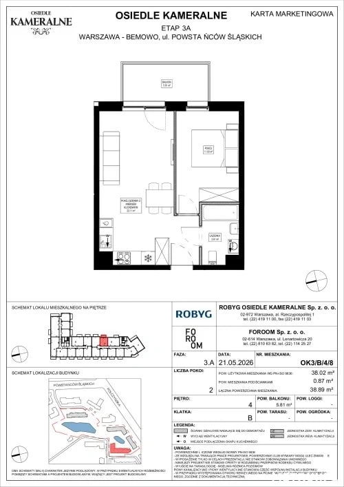 2 pokoje 38,02 M2 Osiedle Kameralne ROBYG – BEZPOŚREDNIO - Cesja Umowy Deweloperskiej